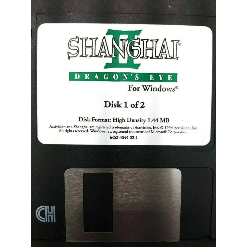 Vintage Shanghai 2 Dragon's Eye PC 2 Diskettes 3.5